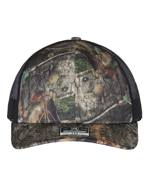 Richardson 112P Printed Trucker Cap - Mossy Oak Country DNA/ Black - front