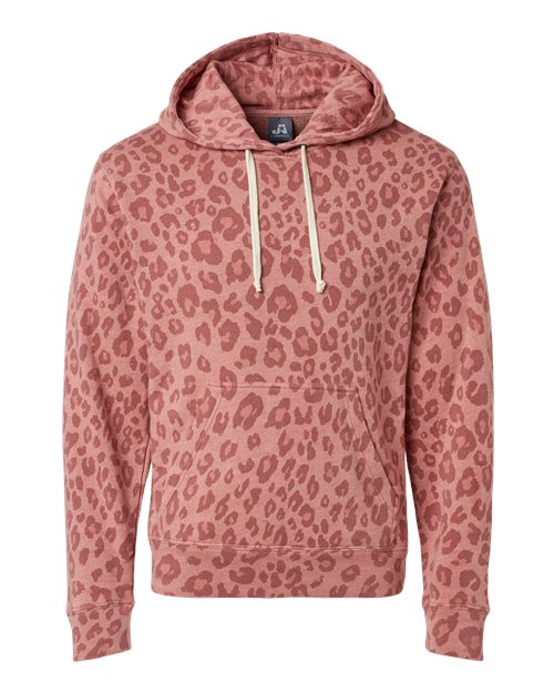 J. America 8871 Men's Triblend Fleece Hooded Sweatshirt - Dusty Rose Leopard Triblend - front