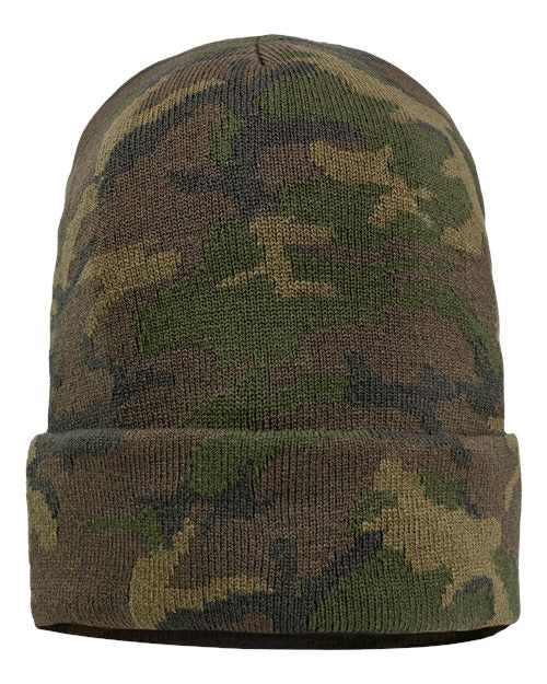 Sportsman SP12 12" Solid Cuffed Beanie - Green Camo - front