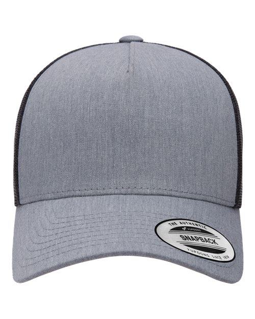 YP Classics 6506 Five-Panel Retro Trucker Cap - Heather/ Black - front