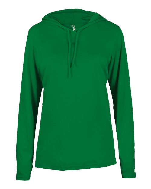 Badger 4165 Women's B-Core Hooded Long Sleeve T-Shirt - Kelly - front