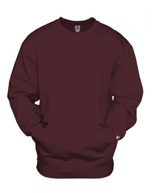 Badger 1252 Unisex Pocket Crewneck Sweatshirt - Maroon - front