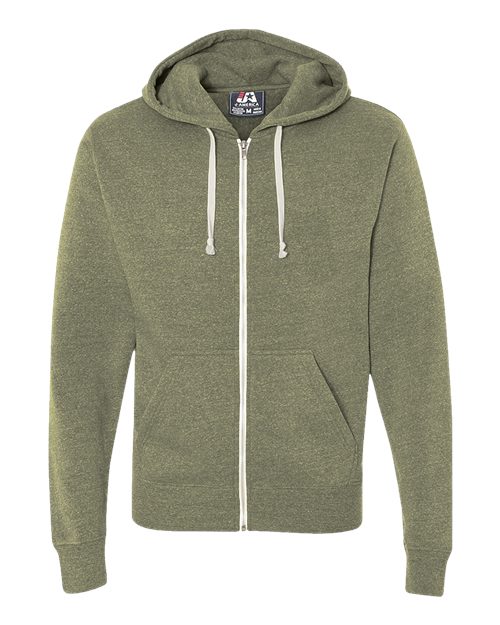 J. America 8872 Men's Triblend Full-Zip Hooded Sweatshirt - Olive Triblend - front