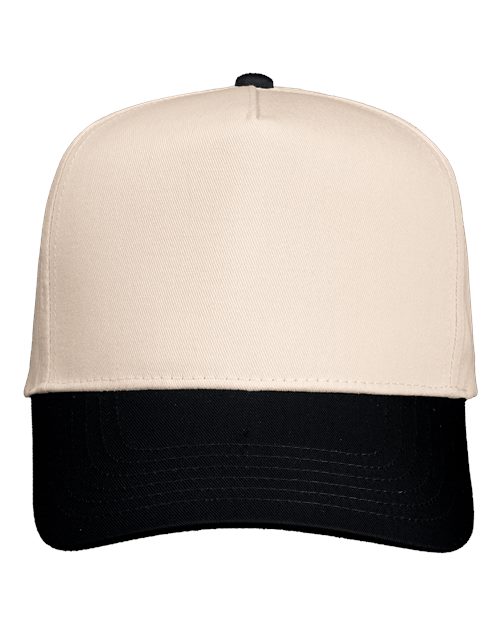 Valucap 8869 Five-Panel Twill Cap - Natural/ Black - front
