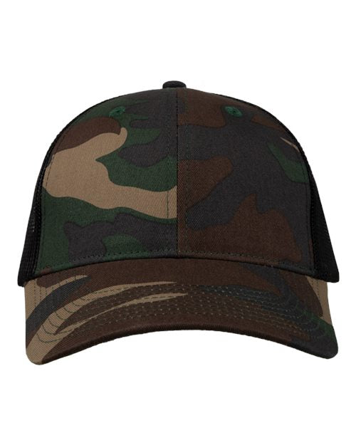 Valucap VC400 Mesh-Back Twill Trucker Cap - Camo/ Black - front