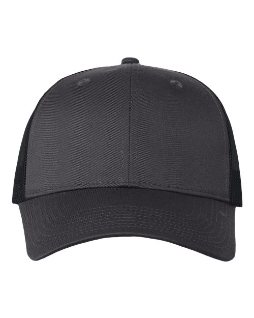Valucap VC400 Mesh-Back Twill Trucker Cap - Charcoal/ Black - front