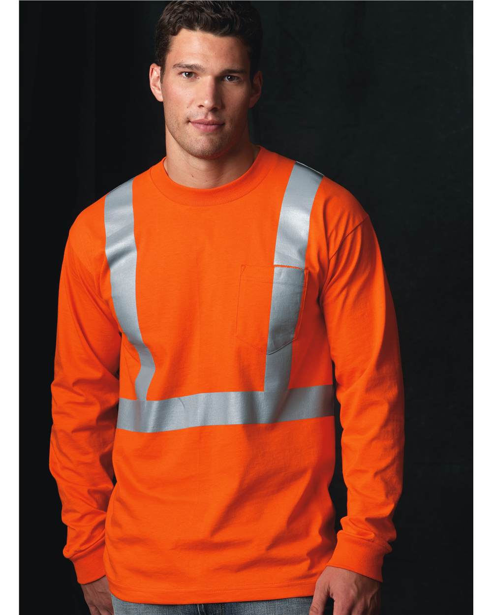 Bayside 3781 Unisex USA-Made High Visibility Long Sleeve Pocket T-Shirt - style