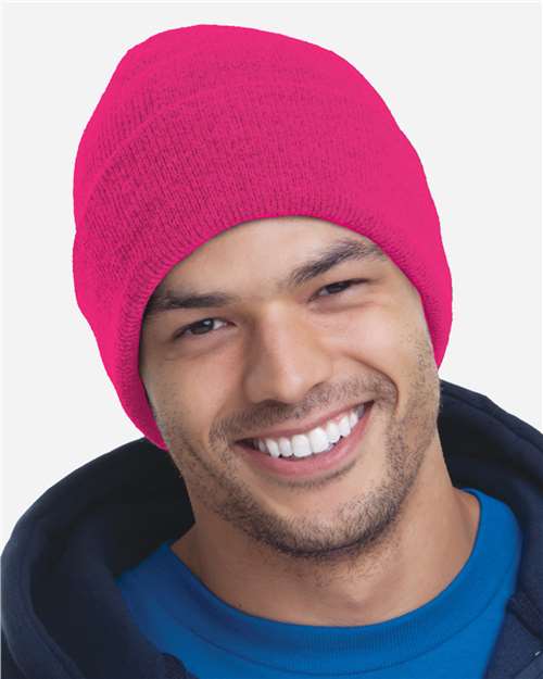 Bayside 3825 USA-Made 12'' Knit Cuffed Beanie - Bright Pink - side