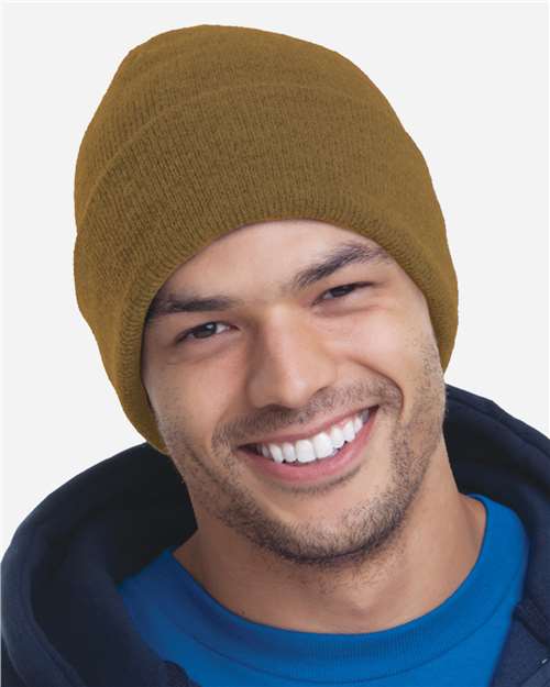 Bayside 3825 USA-Made 12'' Knit Cuffed Beanie - Coyote Brown - side