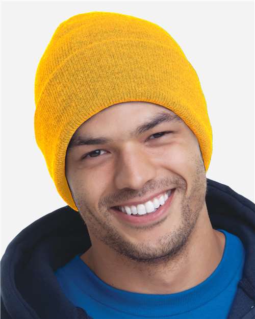 Bayside 3825 USA-Made 12'' Knit Cuffed Beanie - Gold - side