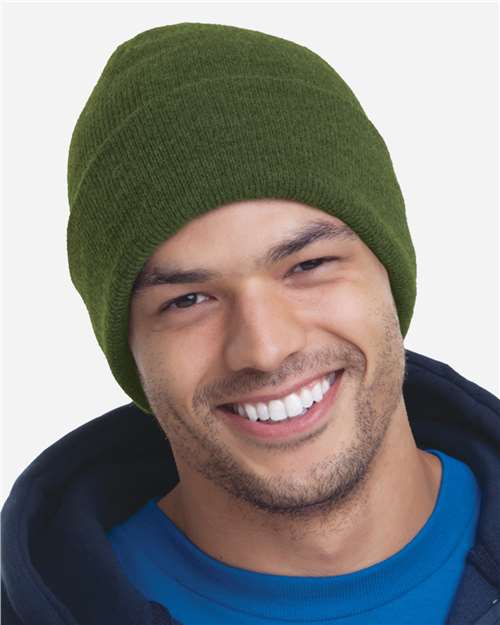 Bayside 3825 USA-Made 12'' Knit Cuffed Beanie - Military Green - side