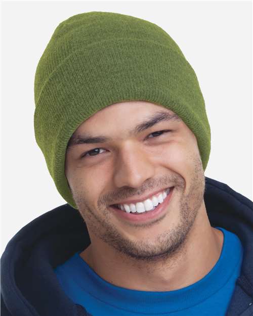 Bayside 3825 USA-Made 12'' Knit Cuffed Beanie - Olive - side
