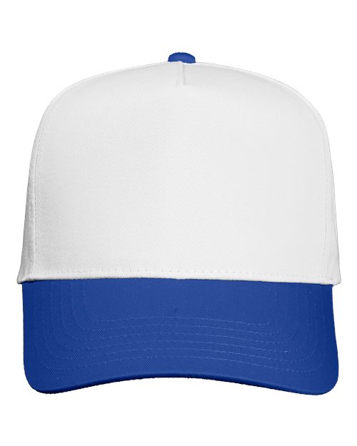 Valucap 8869 Five-Panel Twill Cap - White/ Royal - front