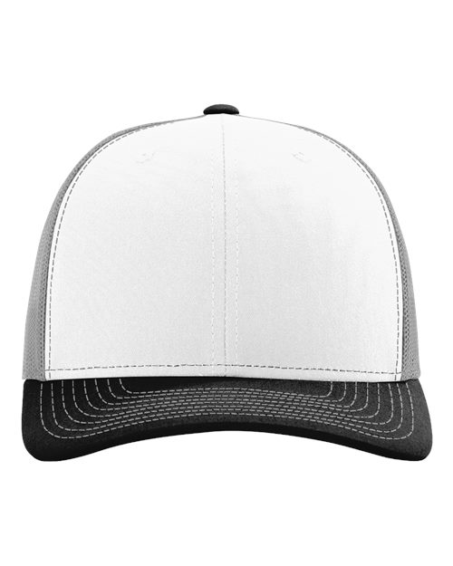 Richardson 112 Snapback Trucker Cap - White/ Aluminum/ Black - front