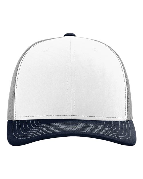 Richardson 112 Snapback Trucker Cap - White/ Aluminum/ Navy - front