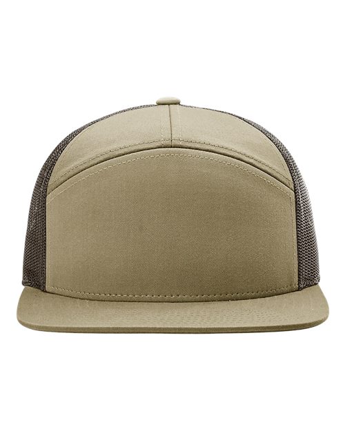 Richardson 168 Seven-Panel Trucker Cap - Pale Khaki/ Brown - front