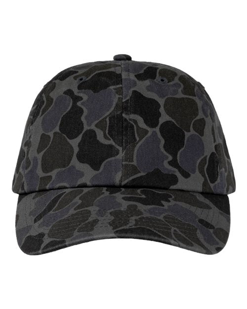 Valucap VC300A Bio-Washed Classic Dad Hat - Black Duck Camo - front