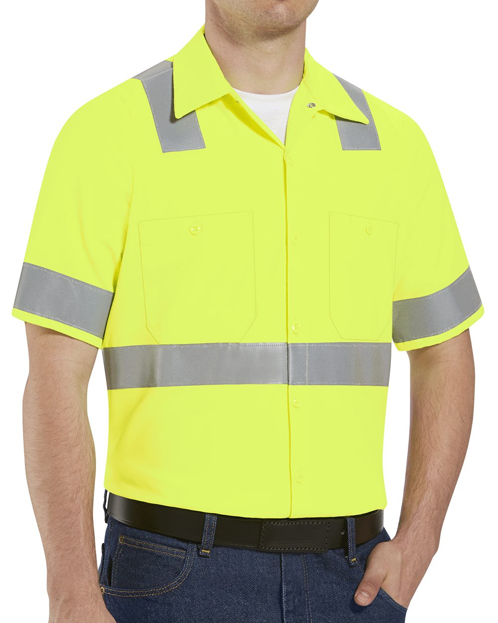 Red Kap SS24HV Men's High Visibility Safety Short Sleeve Work Shirt - style