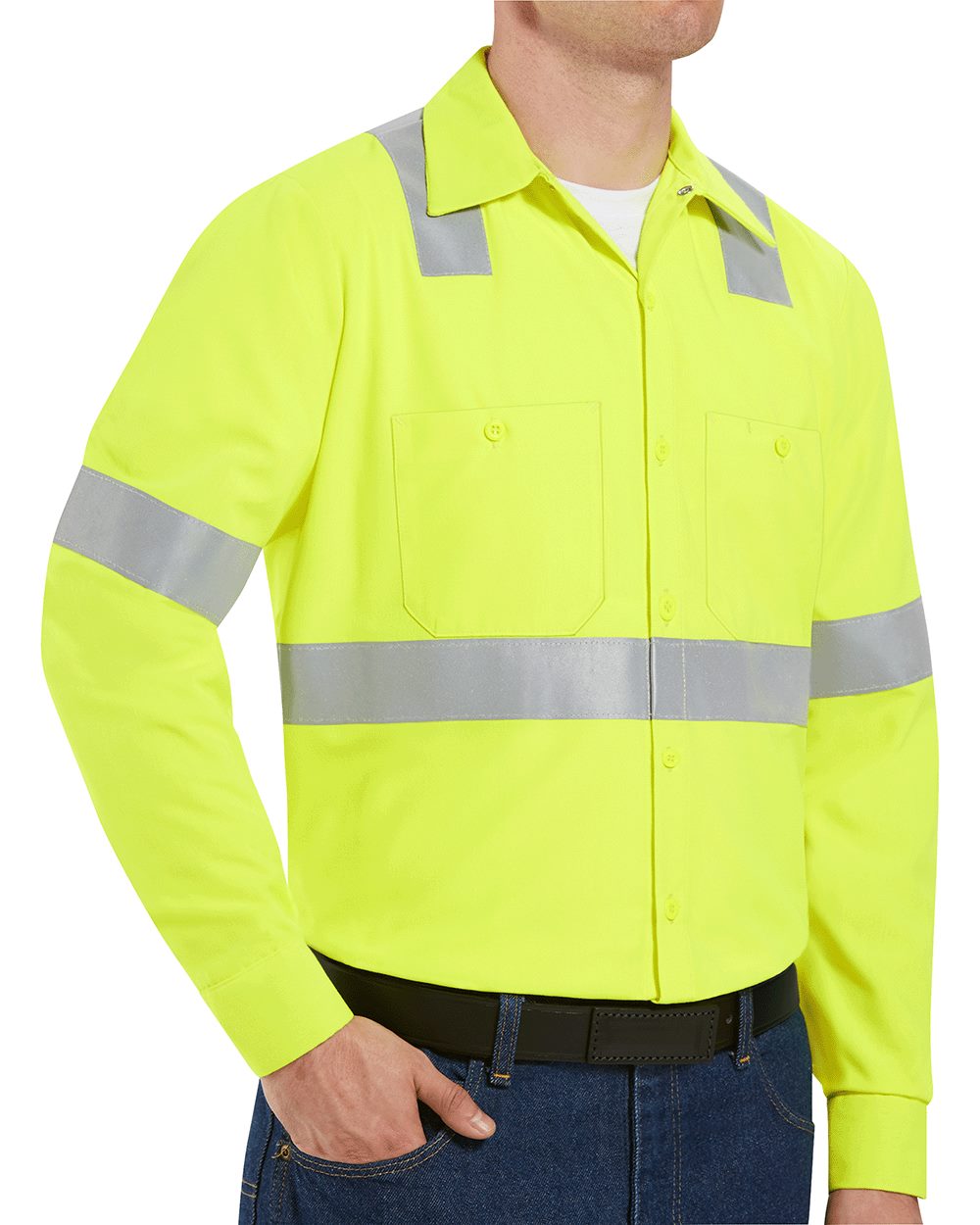 Red Kap SS14HV Men's High Visibility Safety Long Sleeve Work Shirt - style