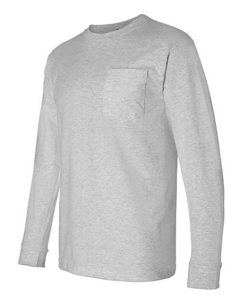 Bayside 8100 Unisex USA-Made Long Sleeve Pocket T-Shirt - Dark Ash - side