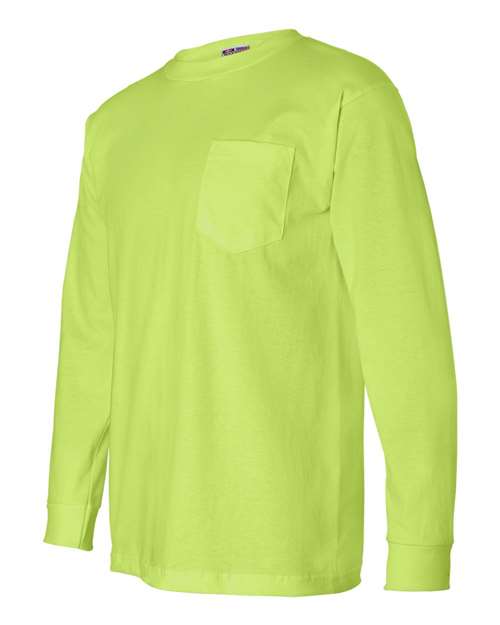Bayside 8100 Unisex USA-Made Long Sleeve Pocket T-Shirt - Lime Green - side