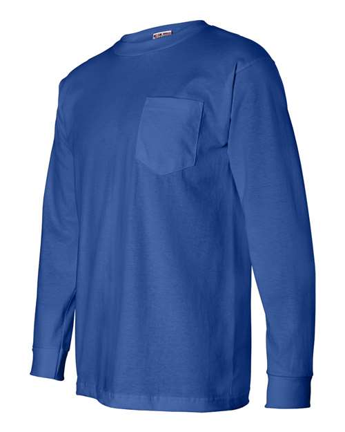 Bayside 8100 Unisex USA-Made Long Sleeve Pocket T-Shirt - Royal Blue - side