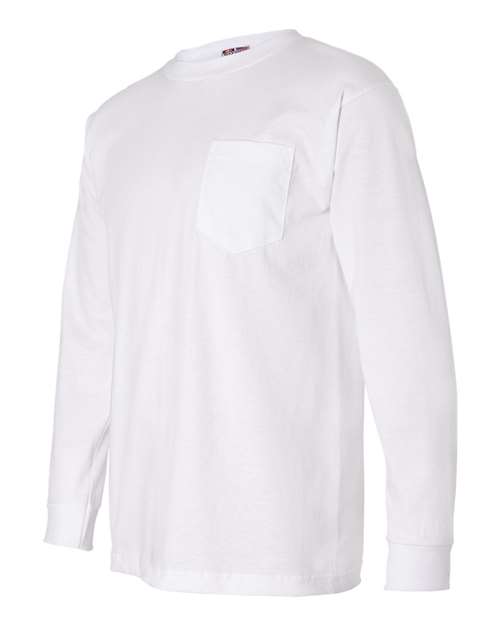 Bayside 8100 Unisex USA-Made Long Sleeve Pocket T-Shirt - White - side