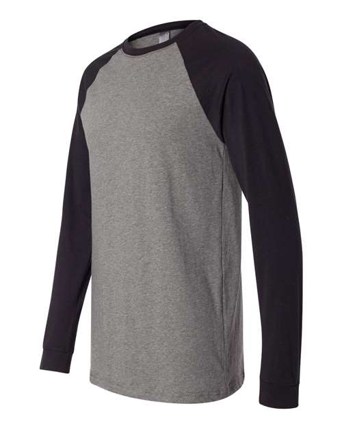 BELLA + CANVAS 3000 Men's Long Sleeve Jersey Baseball Tee - Deep Heather/ Black - side