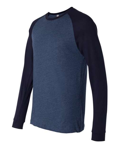 BELLA + CANVAS 3000 Men's Long Sleeve Jersey Baseball Tee - Heather Navy/ Midnight - side