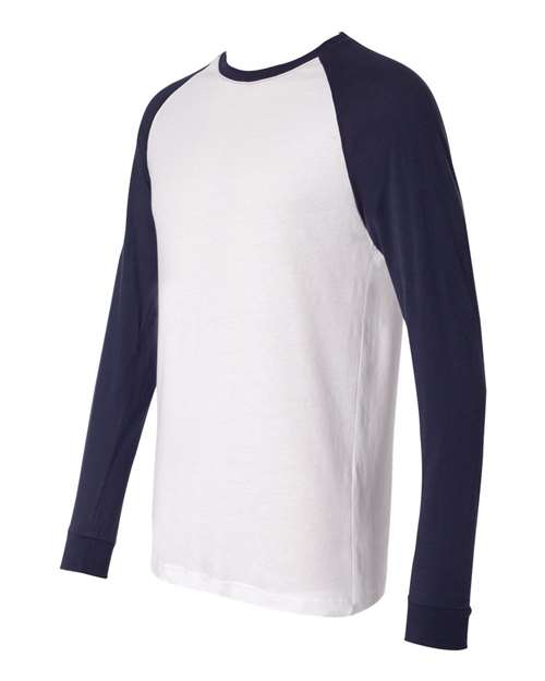 BELLA + CANVAS 3000 Men's Long Sleeve Jersey Baseball Tee - White/ Navy - side