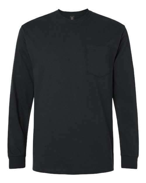 Gildan 2410 Unisex Ultra Cotton® Long Sleeve Pocket T-Shirt - Black - front