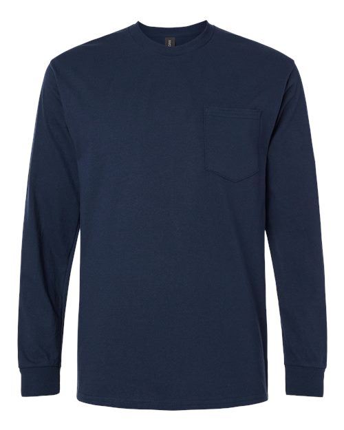 Gildan 2410 Unisex Ultra Cotton® Long Sleeve Pocket T-Shirt - Navy - front