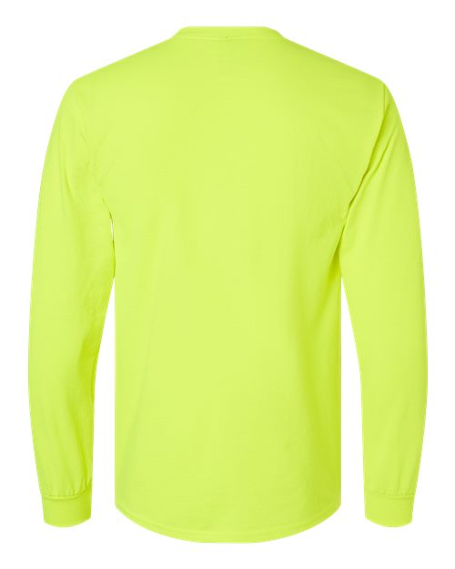 Gildan 2410 Unisex Ultra Cotton® Long Sleeve Pocket T-Shirt - Safety Green - back