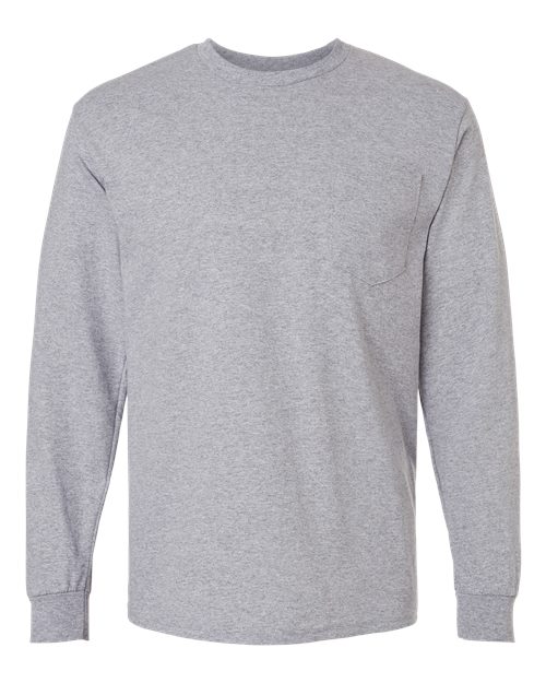 Gildan 2410 Unisex Ultra Cotton® Long Sleeve Pocket T-Shirt - Sport Grey - front