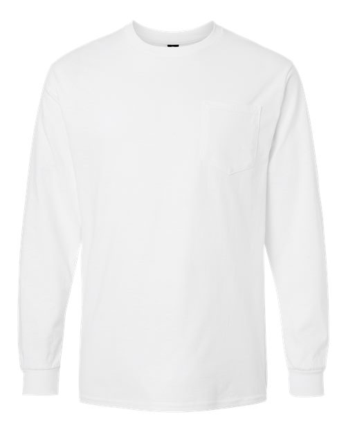 Gildan 2410 Unisex Ultra Cotton® Long Sleeve Pocket T-Shirt - White - front