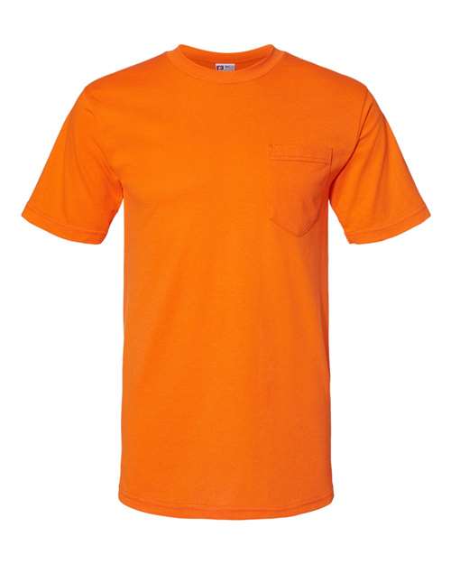 Bayside 1725 Unisex USA-Made 50/50 Pocket T-Shirt - Safety Orange - front
