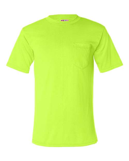 Bayside 1725 Unisex USA-Made 50/50 Pocket T-Shirt - Safety Green - front
