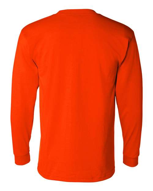 Bayside 1730 Unisex USA-Made 50/50 Long Sleeve Pocket T-Shirt - Safety Orange - back