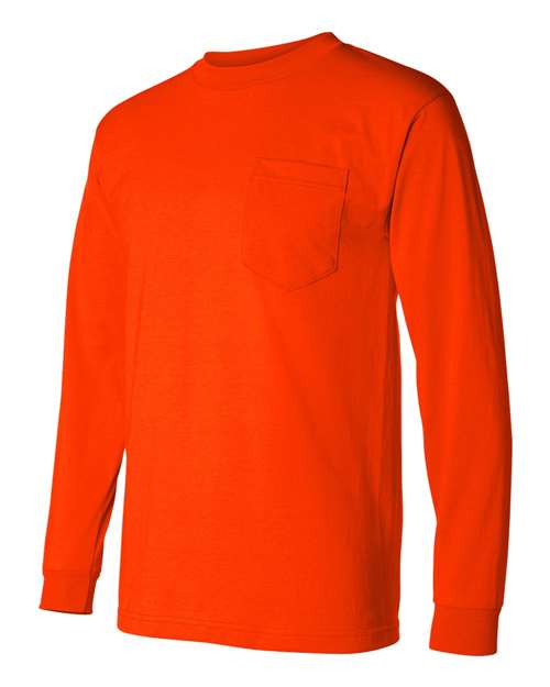 Bayside 1730 Unisex USA-Made 50/50 Long Sleeve Pocket T-Shirt - Safety Orange - side