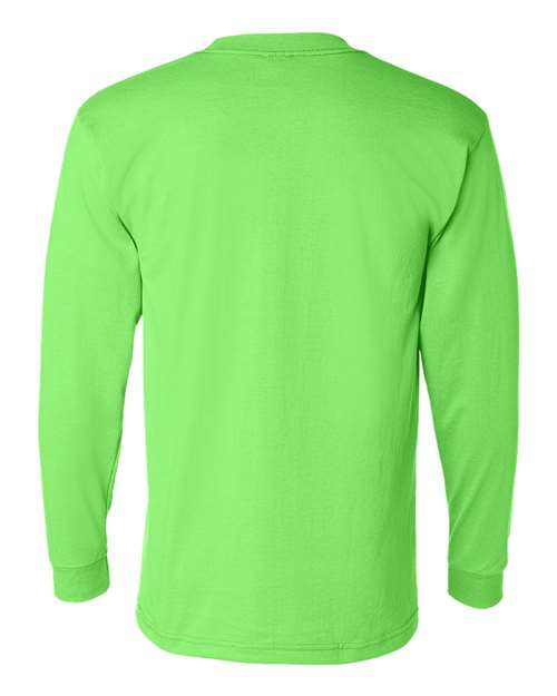 Bayside 1730 Unisex USA-Made 50/50 Long Sleeve Pocket T-Shirt - Safety Green - back