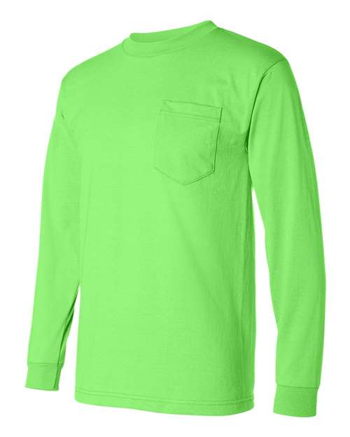 Bayside 1730 Unisex USA-Made 50/50 Long Sleeve Pocket T-Shirt - Safety Green - side