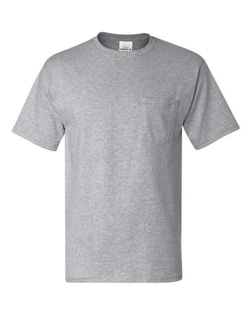 Hanes 5590 Unisex Authentic Pocket T-Shirt - Light Steel - front