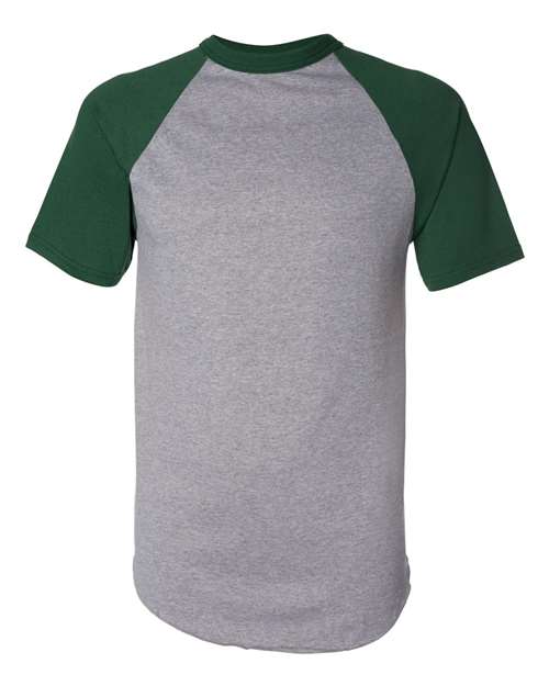 Augusta Sportswear 423 Unisex Raglan Baseball Jersey - Athletic Heather/ Dark Green - front