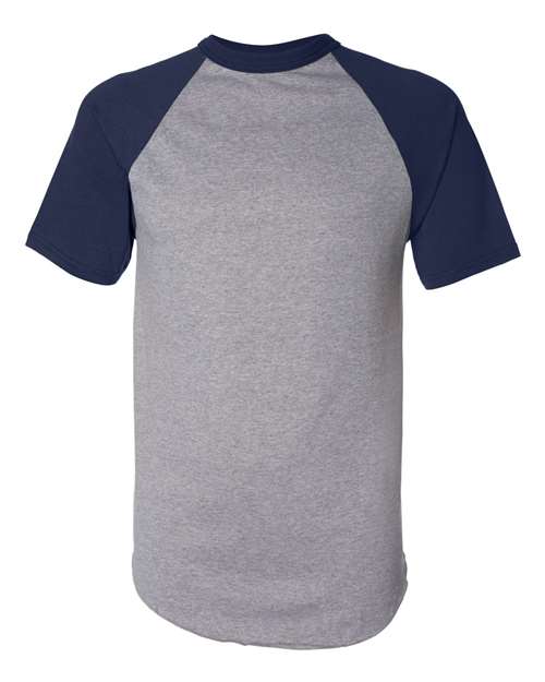 Augusta Sportswear 423 Unisex Raglan Baseball Jersey - Athletic Heather/ Navy - front
