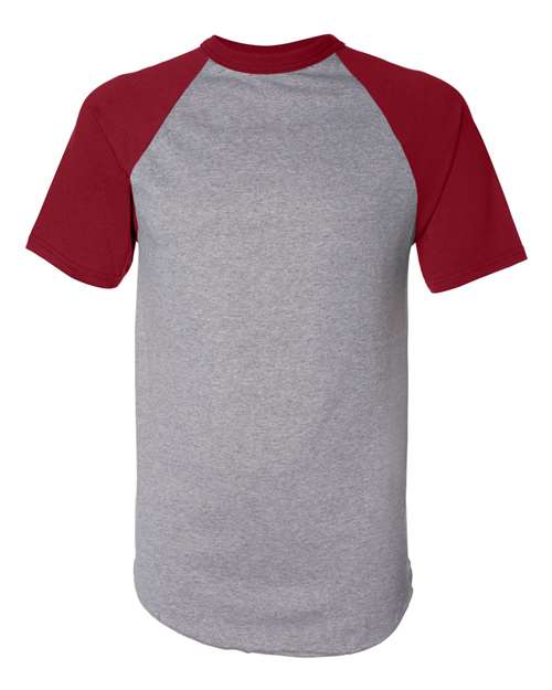 Augusta Sportswear 423 Unisex Raglan Baseball Jersey - Athletic Heather/ Red - front