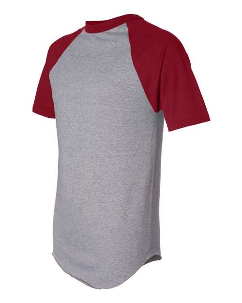Augusta Sportswear 423 Unisex Raglan Baseball Jersey - Athletic Heather/ Red - side