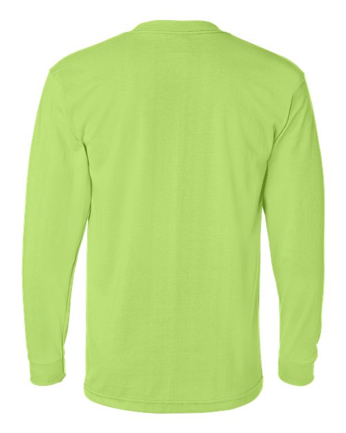 Bayside 1715 Men's USA-Made 50/50 Long Sleeve T-Shirt - Safety Green - back