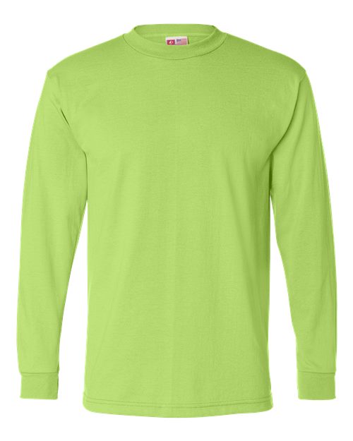 Bayside 1715 Men's USA-Made 50/50 Long Sleeve T-Shirt - Safety Green - front
