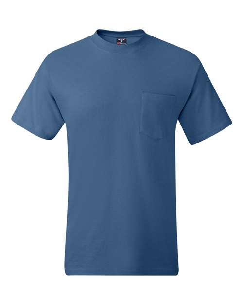 Hanes 5190 Unisex Beefy-T® Pocket T-Shirt - Denim Blue - front