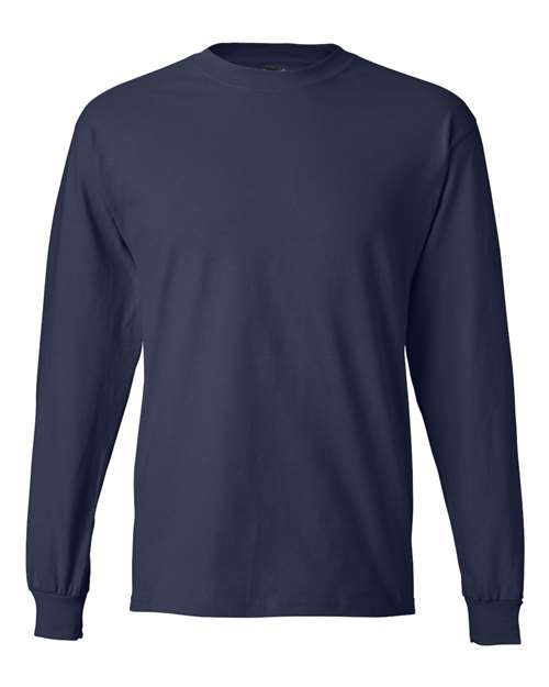 Hanes 5186 Unisex Beefy-T® Long Sleeve T-Shirt - Navy - front